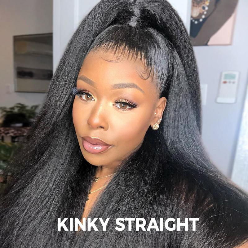 UP TO 55%OFF🔥Pre-Cut Lace Kinky Straight 360 Full Lace Frontal Glueless Wig With Invisi Drawstring Pre Plucked Human Hair Wig