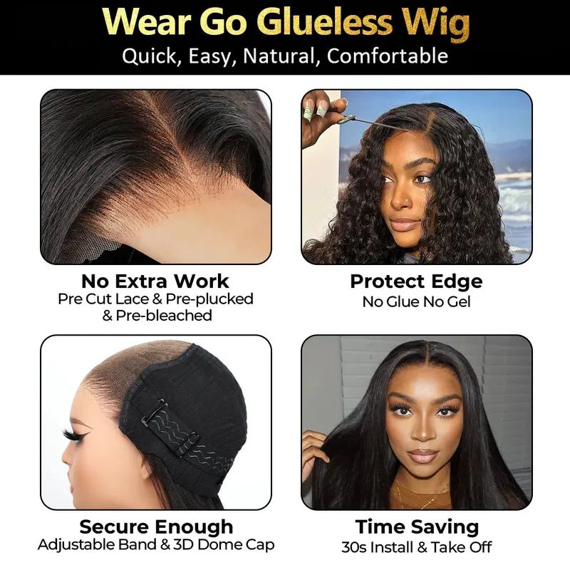 UP TO 55%OFF🔥Pre-Cut Lace Kinky Straight 360 Full Lace Frontal Glueless Wig With Invisi Drawstring Pre Plucked Human Hair Wig