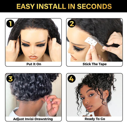UP TO 55%OFF🔥Pre-Cut Lace Kinky Straight 360 Full Lace Frontal Glueless Wig With Invisi Drawstring Pre Plucked Human Hair Wig