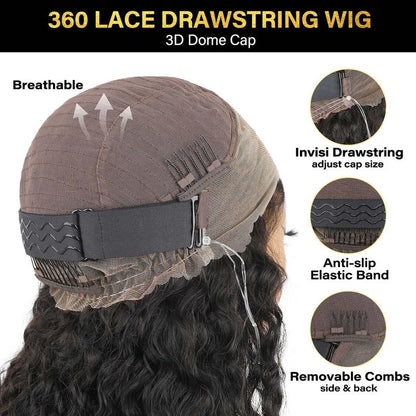 UP TO 55%OFF🔥Pre-Cut Lace Kinky Straight 360 Full Lace Frontal Glueless Wig With Invisi Drawstring Pre Plucked Human Hair Wig